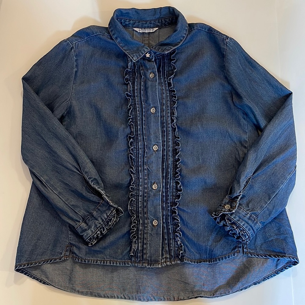 Mayoral Chambray Ruffled Blouse Size 7